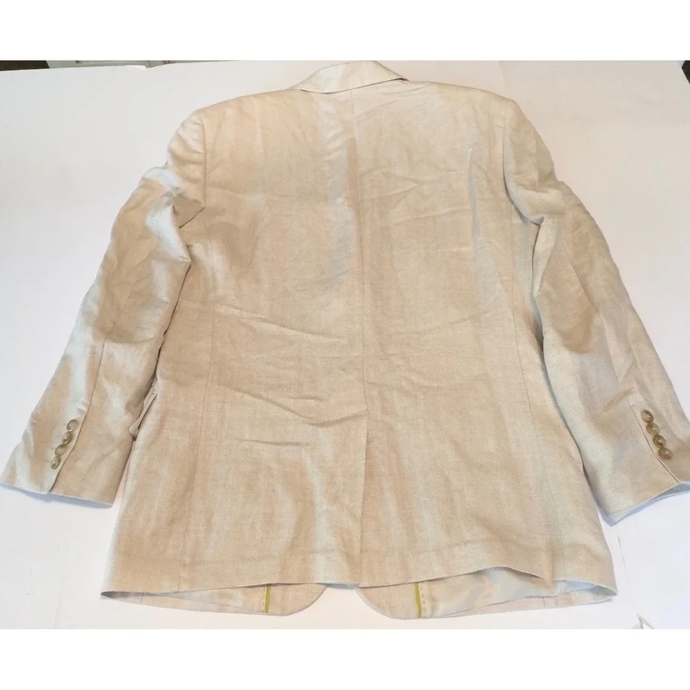 Cubavera Men Beige Herringbone Linen Blend Two Button Blazer Jacket Sport Coat L